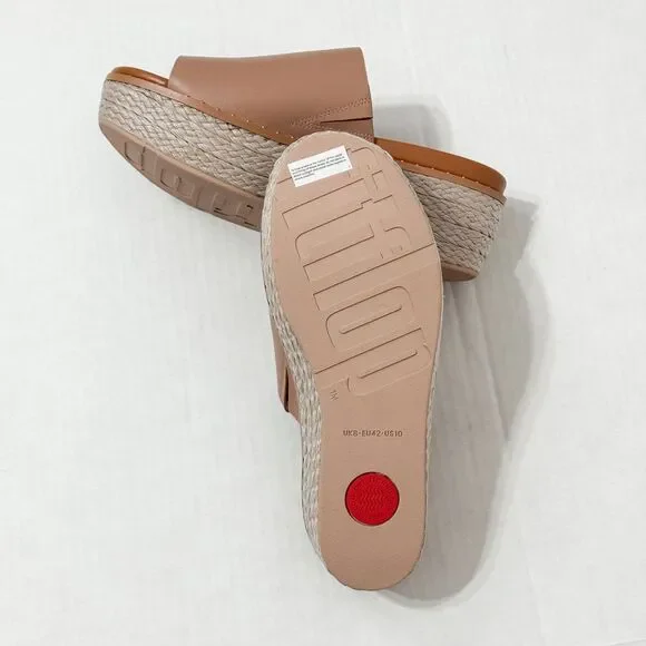 FitFlop NWB Sz 10 Beige  Eloise Espadrille Leather Wedge Slide - Picture 5 of 10